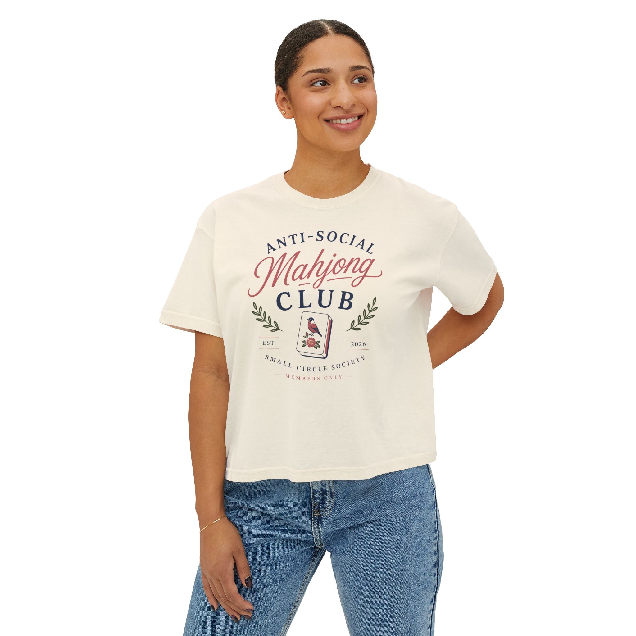 Mahjong Club Tee — "Anti-Social Mahjong Club" Women's Boxy T-Shirt